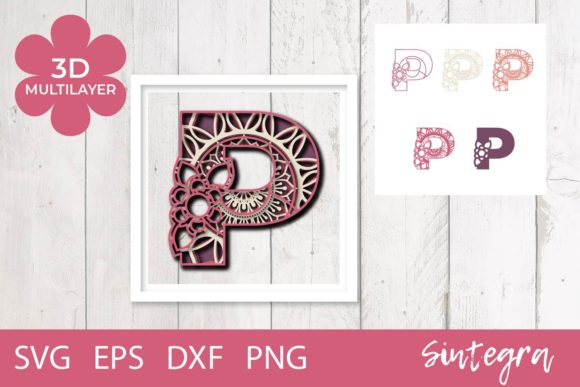 3D Floral Letter P Mandala Layer SVG