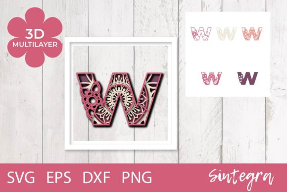 3D Floral Letter W Mandala Layer SVG