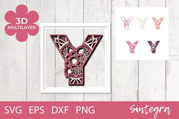 3D Floral Letter Y Mandala Layer SVG