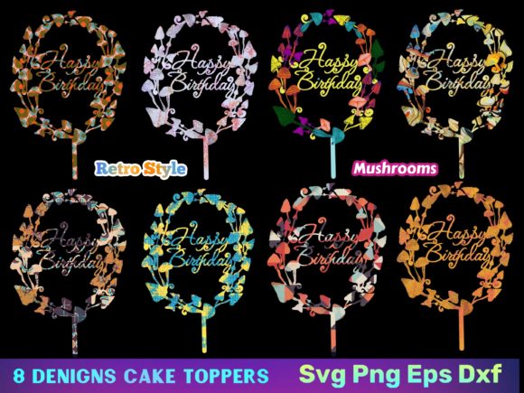 3D SVG Cake Toppers Mushrooms Retro