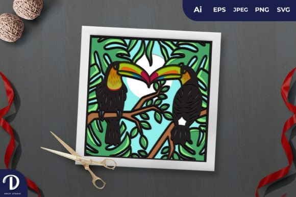3D Tropical Toucan Couple Papercut SVG: A Unique Addition to Modern Decor