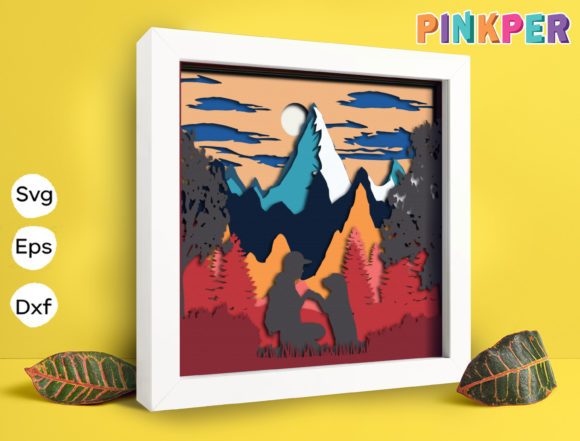 Hiking 3D Shadow Box SVG